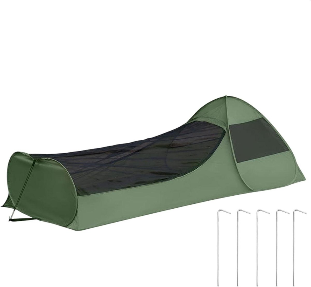 Reisbedje Pop-up Tent - Kampeerbed Luifel - Buiten Ontspannen - Direct Opzetbaar - 220x105x75cm - Leger Groen
