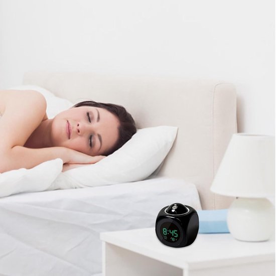 Projectieklok met Wekker - Projector Klok Sprekend - Slaapkamer Verlichten - Niet-flikkerende verlichting - 9.4 cm breed - Wit — afbeelding 4