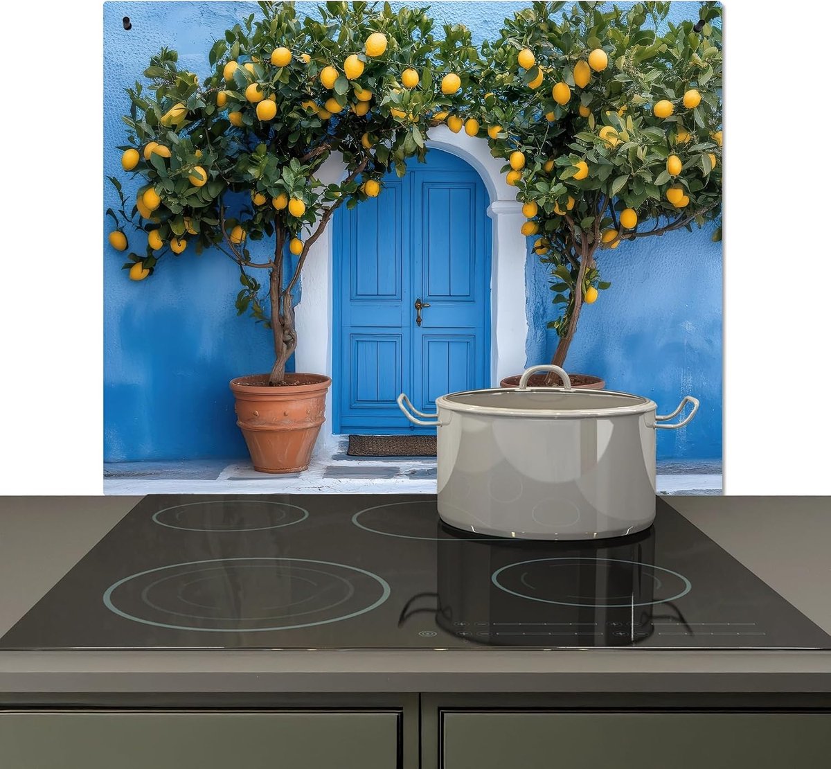 SnelShoppen - Keuken Splash Guard en Hob Bescherming 51x59cm Aluminium Hittebestendig - Citroenen Bomen - Geel - Voor Koken en Bescherming