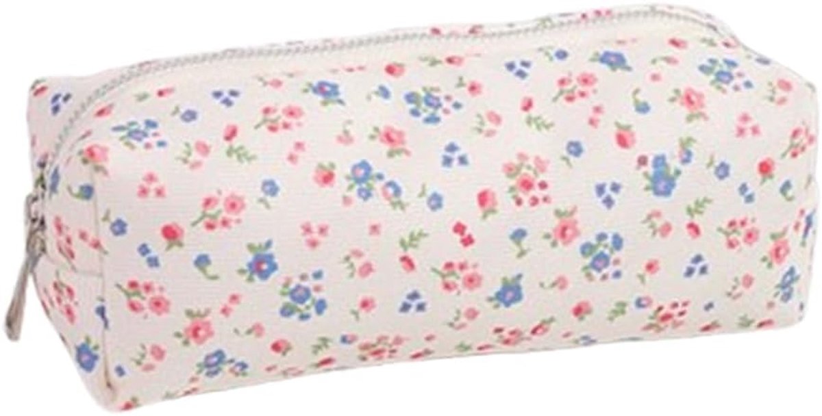 SnelShoppen - Pennenetui Bloemenpatroon Corduroy Pennenetui met Rits Lichtgewicht Hangmake-up Tas voor School en Kantoor