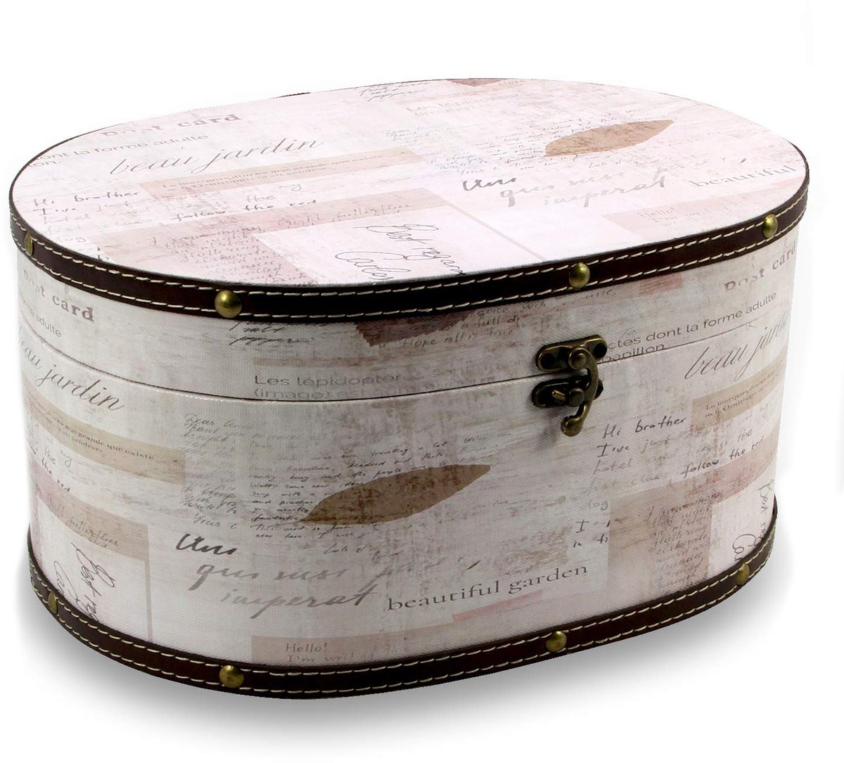 SnelShoppen - Treasure chest oval medium retro wit, opbergdoos voor kinderen, decoratief, multifunctioneel, 27x18x15 cm, perfect voor feest, speelgoed