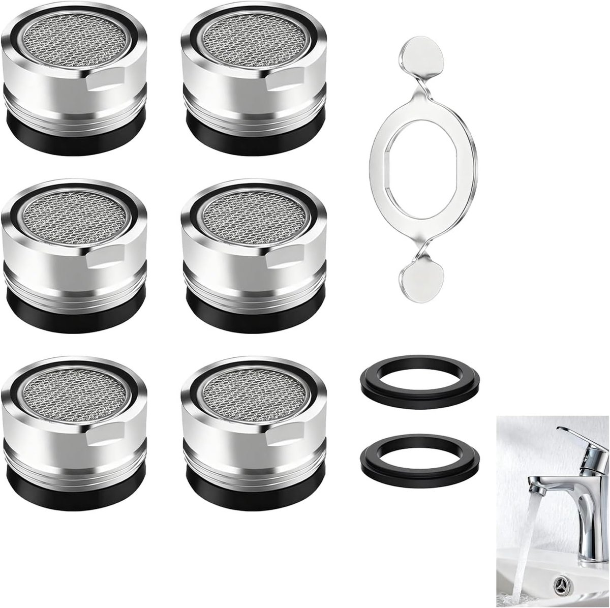 SnelShoppen - Pack van 6 Kraanfilter M24 met RVS, Jetregulator, Waterbesparende Kraanaccessoires voor Verbeterde Waterstroom in Badkamer