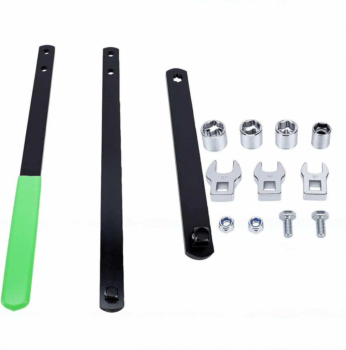 Riemspanner Gereedschapsset - Riem Tool Kit - Motoronderhoud - Slanke Lange Steel - 11 Delig - Zwart