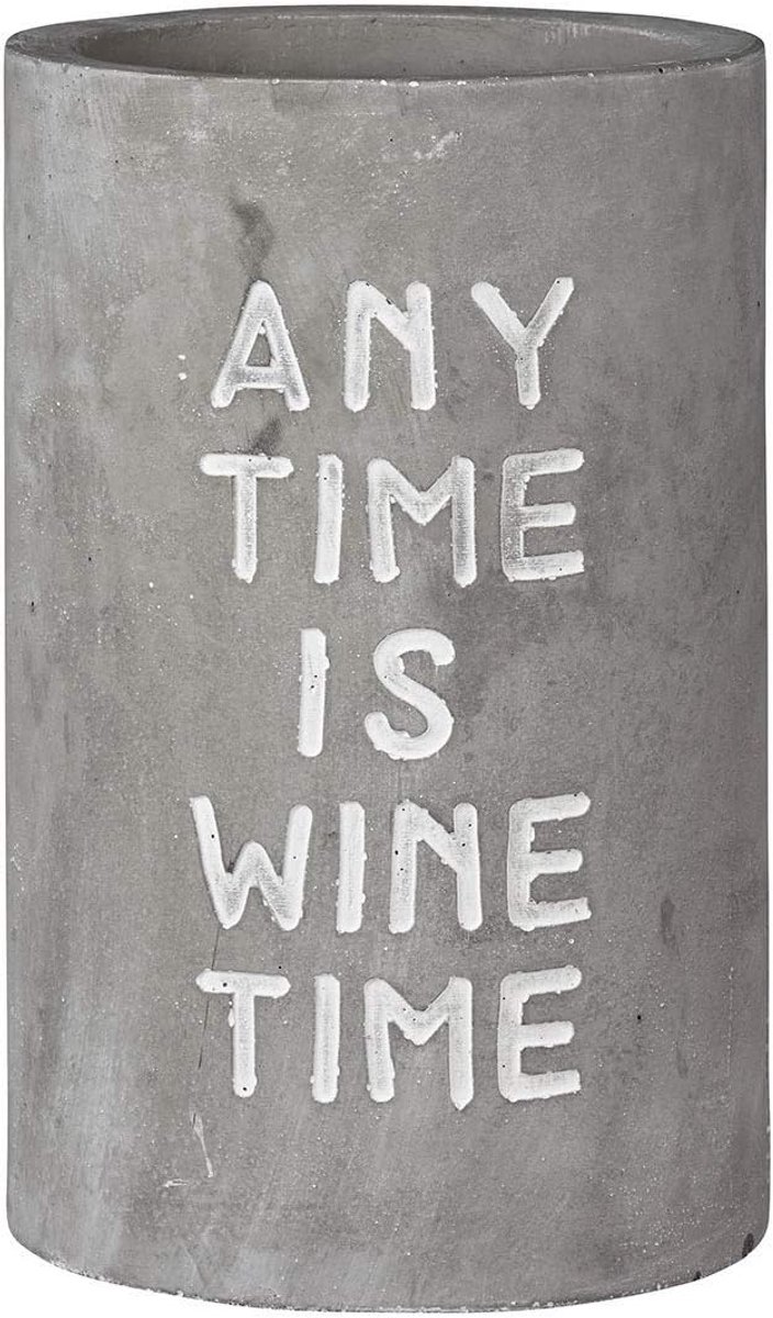 SnelShoppen - Beton Wijnkoeler Any Time is Wine Time | D 13.5 cm | H 21.5 cm | Perfect voor Feest, Tuin, Keuken, of Camping | Stijlvolle Wijnaccessoir