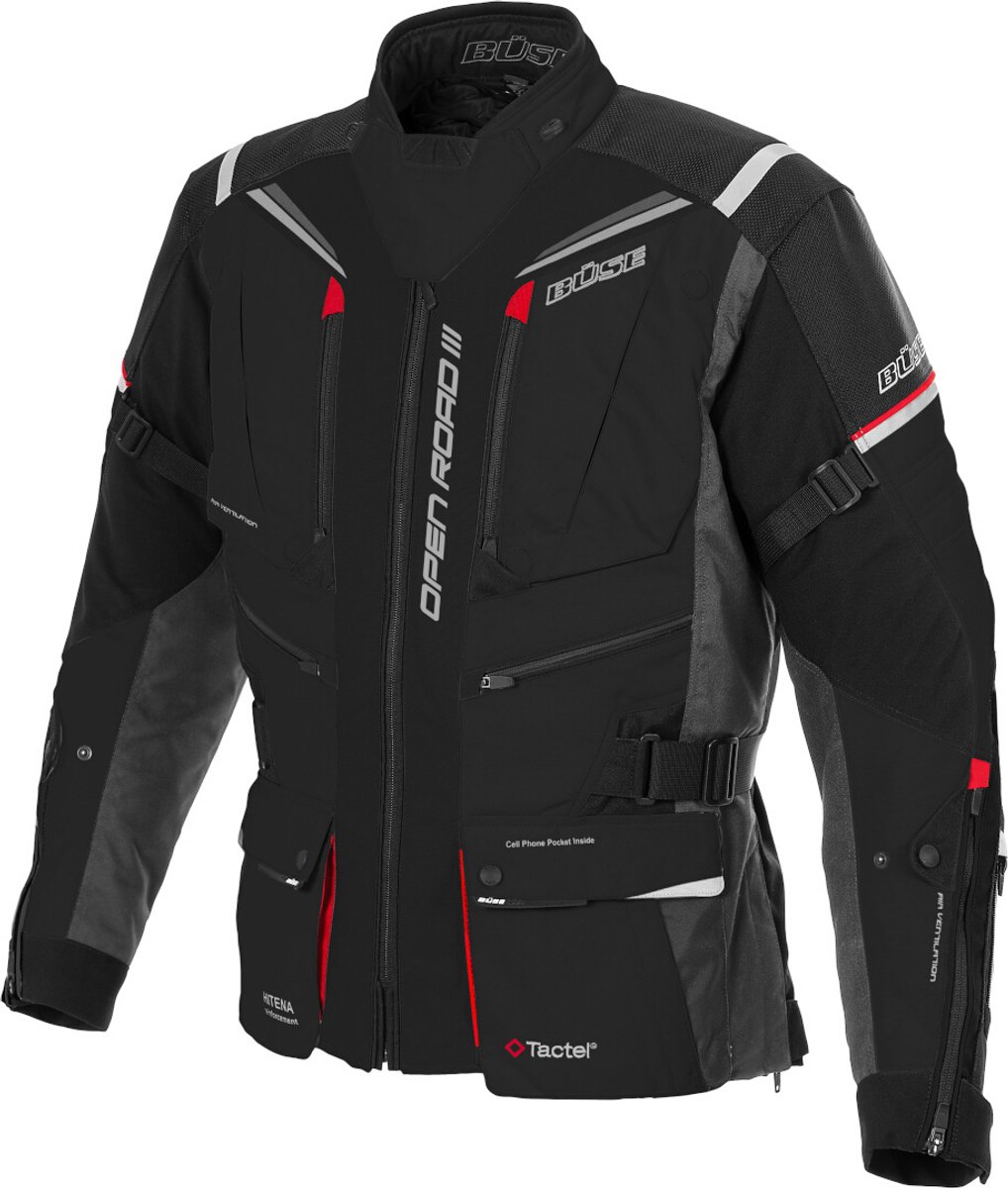 Büse Open Road III Dames Zwart Rood Waterdicht Textiel Jas - Jas