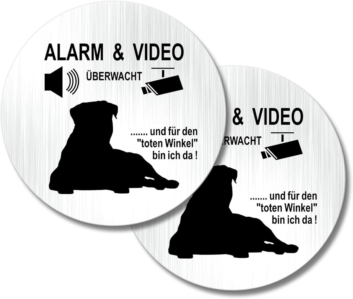 SnelShoppen - Sticker Alarm en Video Bewaking Metaal 10cm, Let op Hond Schild en Video Bewaking Klein x2 Stuks, Buiten Veiligheidsinformatie, Tuin, Hu