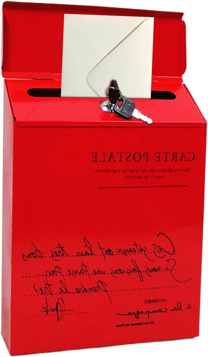 Muurbrievenbus - Brievenbus Buiten - Post Ontvangen - Veilig Sluitsysteem - 30x23x6 cm - Rood