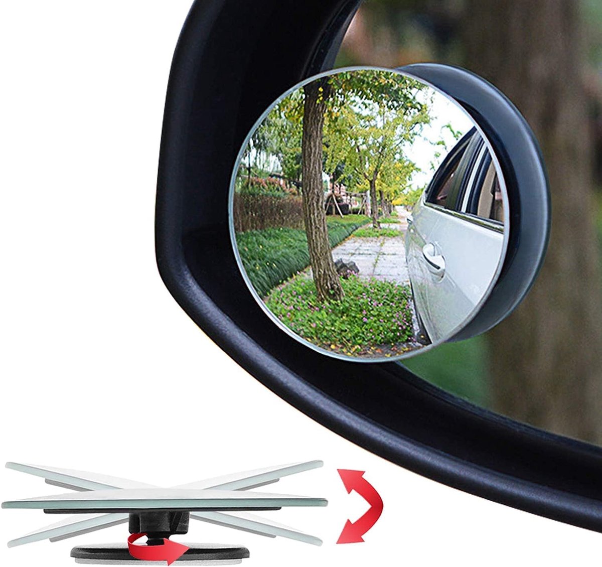 SnelShoppen - Ampper Dode Hoek Spiegel, 2" Ronde HD Glas Frameloze Convexe Achteruitkijkspiegel, Set van 2, 360 Graden Verstelbaar