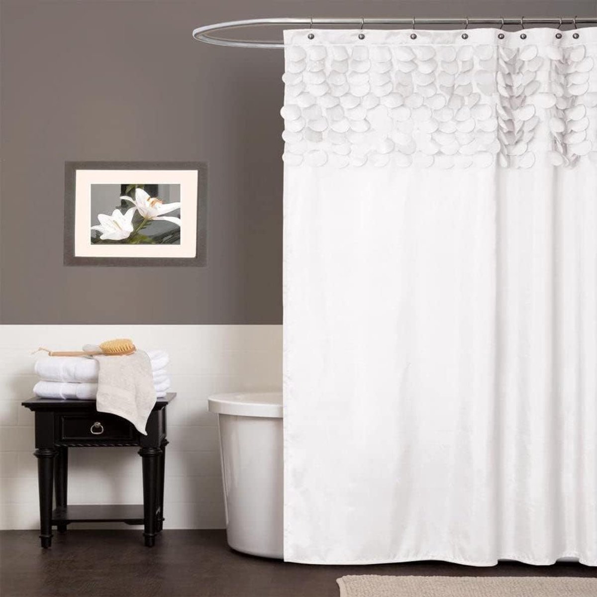 SnelShoppen - Luxe Douchegordijn Lillian, Wit, 183 x 183 cm, Polyester, Elegant Met Cirkel Motief, Modern Badkamer Accessoire