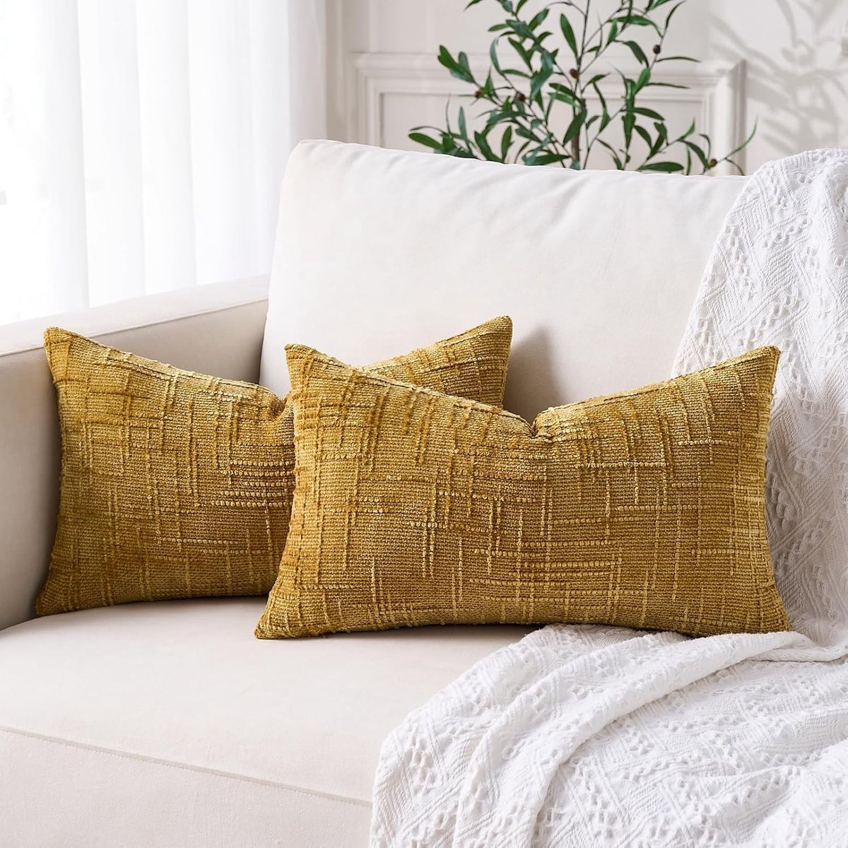 Kussenhoes 30 x 50 cm Corduroy Boho Stijl Geel Moderne Decoratie voor Woonkamer, Sofa en Slaapkamer, Comfortabel en Kleurrijk