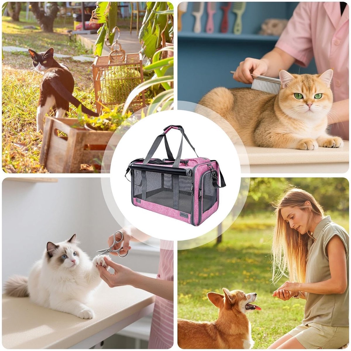 Kattenmand Reistas - Draagbare Kattenbox - Veilig Vervoer Huisdier - Volledige Luchtcirculatie - 46 x 30 x 30 cm - Roze
