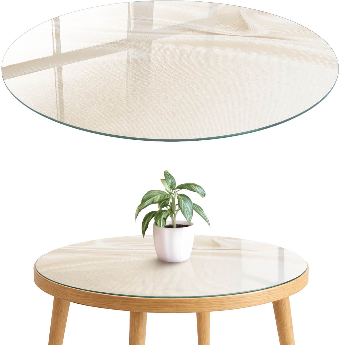 ArtPrintCave Romige golven Glazen Tafelblad fi70 cm - Tafelblad Rond - Romig Glazen Eettafel - Texturen Eettafel Met Glasplaat
