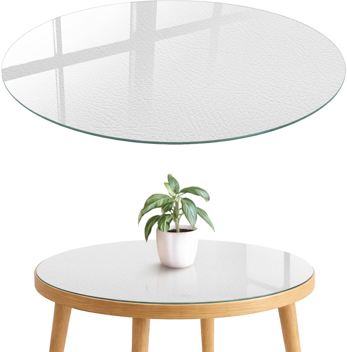 ArtPrintCave Lichte textuur Glazen Tafelblad fi70 cm - Tafelblad Rond - Wit Keukentafel - Texturen Keukentafel