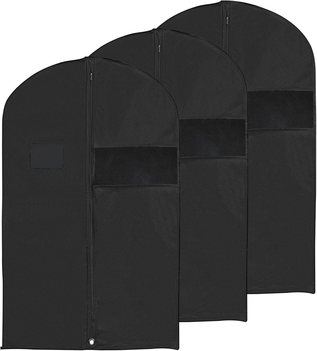 Kledingtas, 3-pack ademende paktas voor opslag, hangende kleding, stofdichte kledinghoezen voor pakken, jassen, jurken, zwart