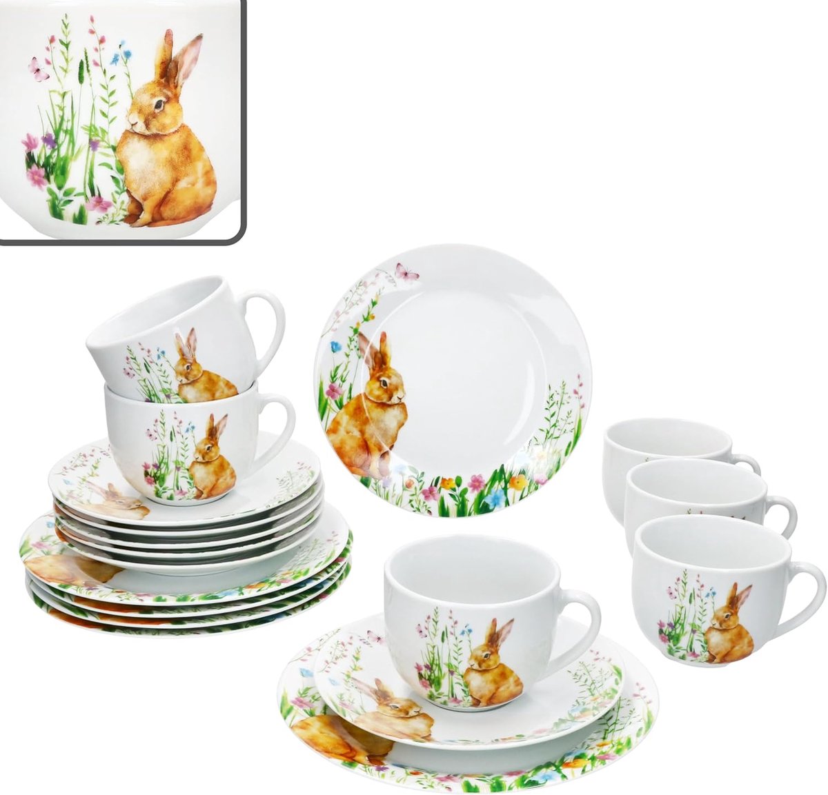 18-delig koffieservies Paasvreugde, lenteachtig porseleinen servies
