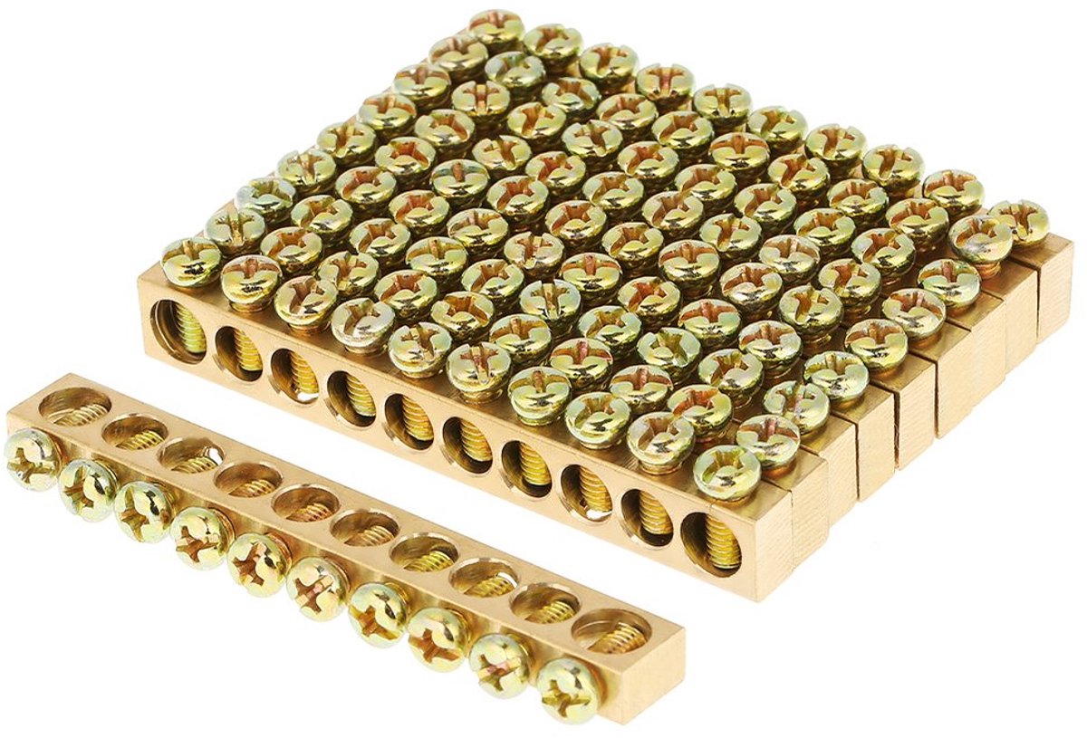 Ground Bar - 10 stks 10-Hole Draad Schroef Terminal Elektrische Distributie Messing Grond Neutraal Bar