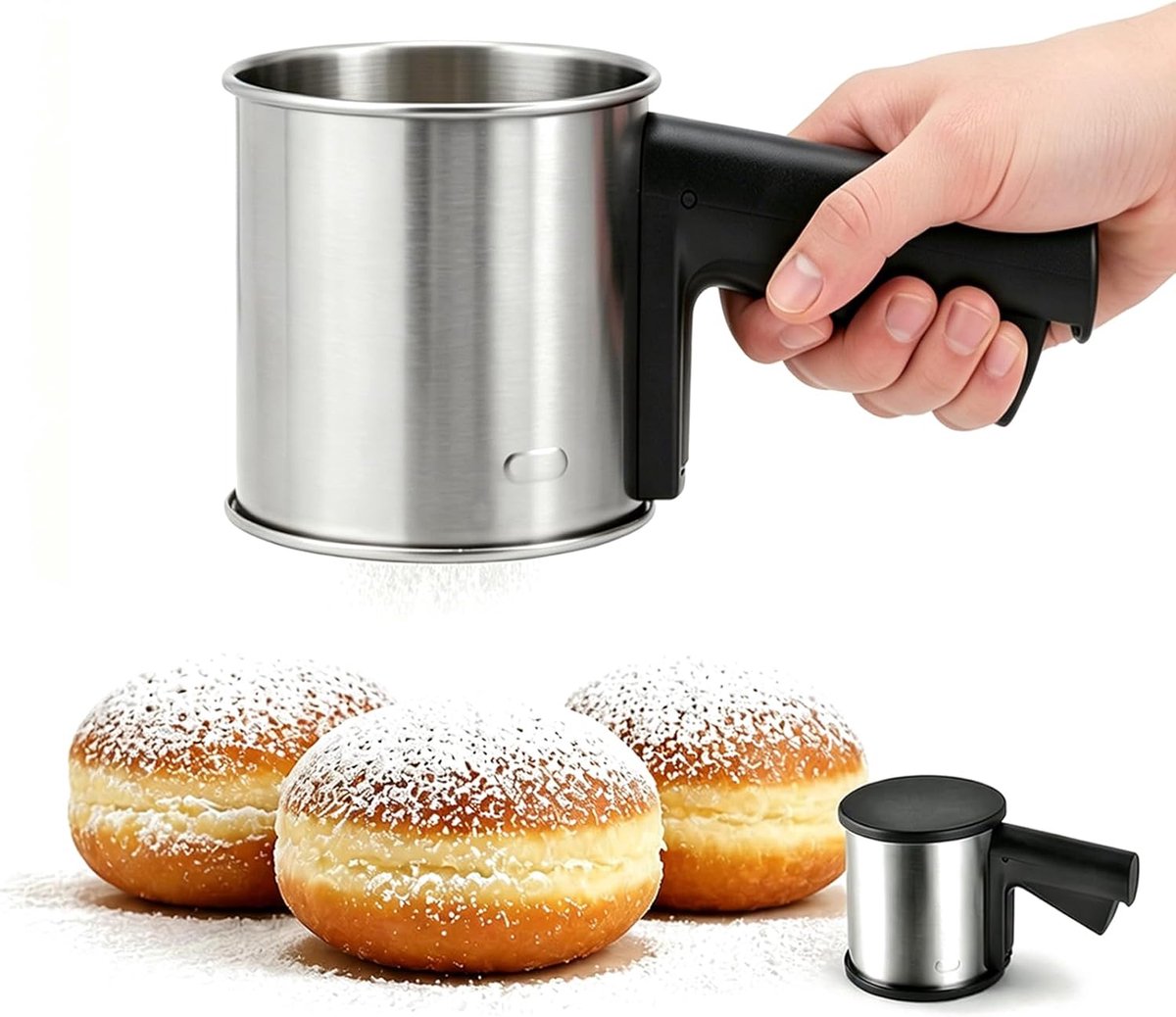 Meelzeef met Deksel Roestvrij Staal, Poedersuikerstrooier 300g