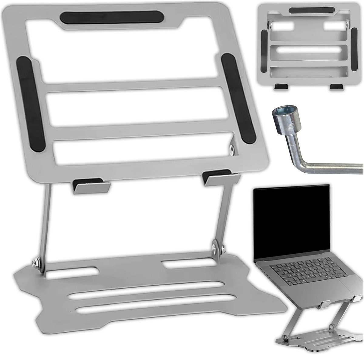 Laptopstandaard, verstelbaar, opvouwbaar, metalen notebookstandaard, laptopstandaard voor bureau, bank en bed, antislip, stabiel, belastbaar tot 8 kg