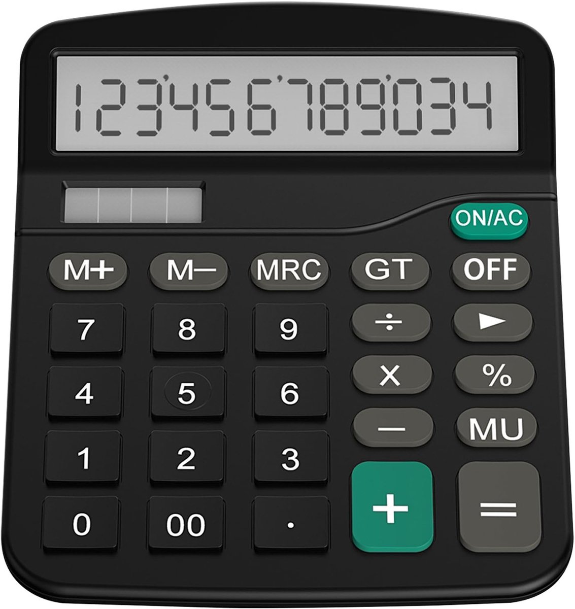 Basisrekenmachine, Standard Function Desktop Calculator, 12 Cijferig Dual Power (Zonne Energie en Batterij), Zwart