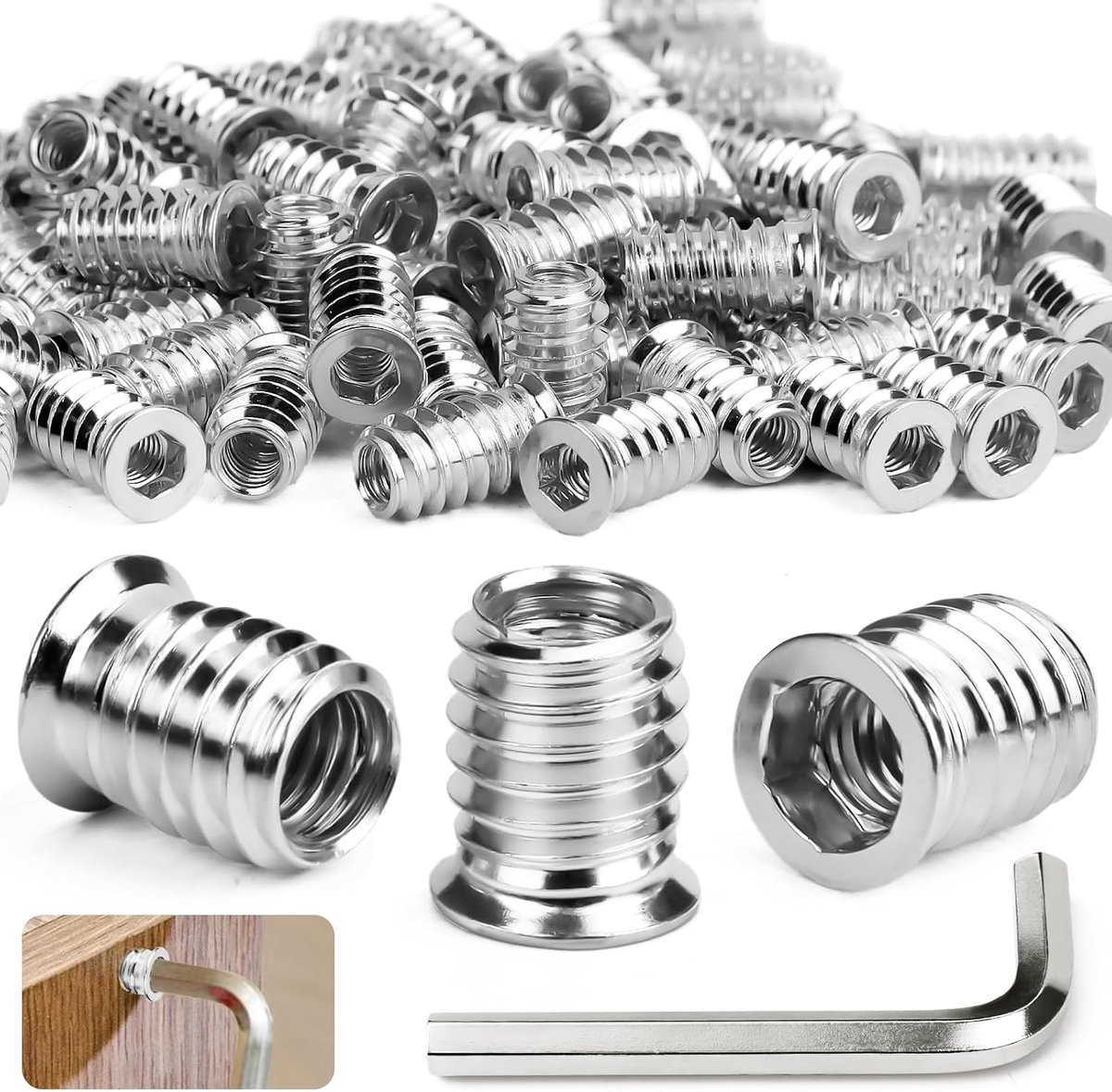 M8 x 13 mm inschroefmoeren 30 stuks schroefmoeren hout M8 inschroefmoeren hex binnenzeskant schroefdraadhulzen verzinkt voor staal grenen multiplex composietplaten