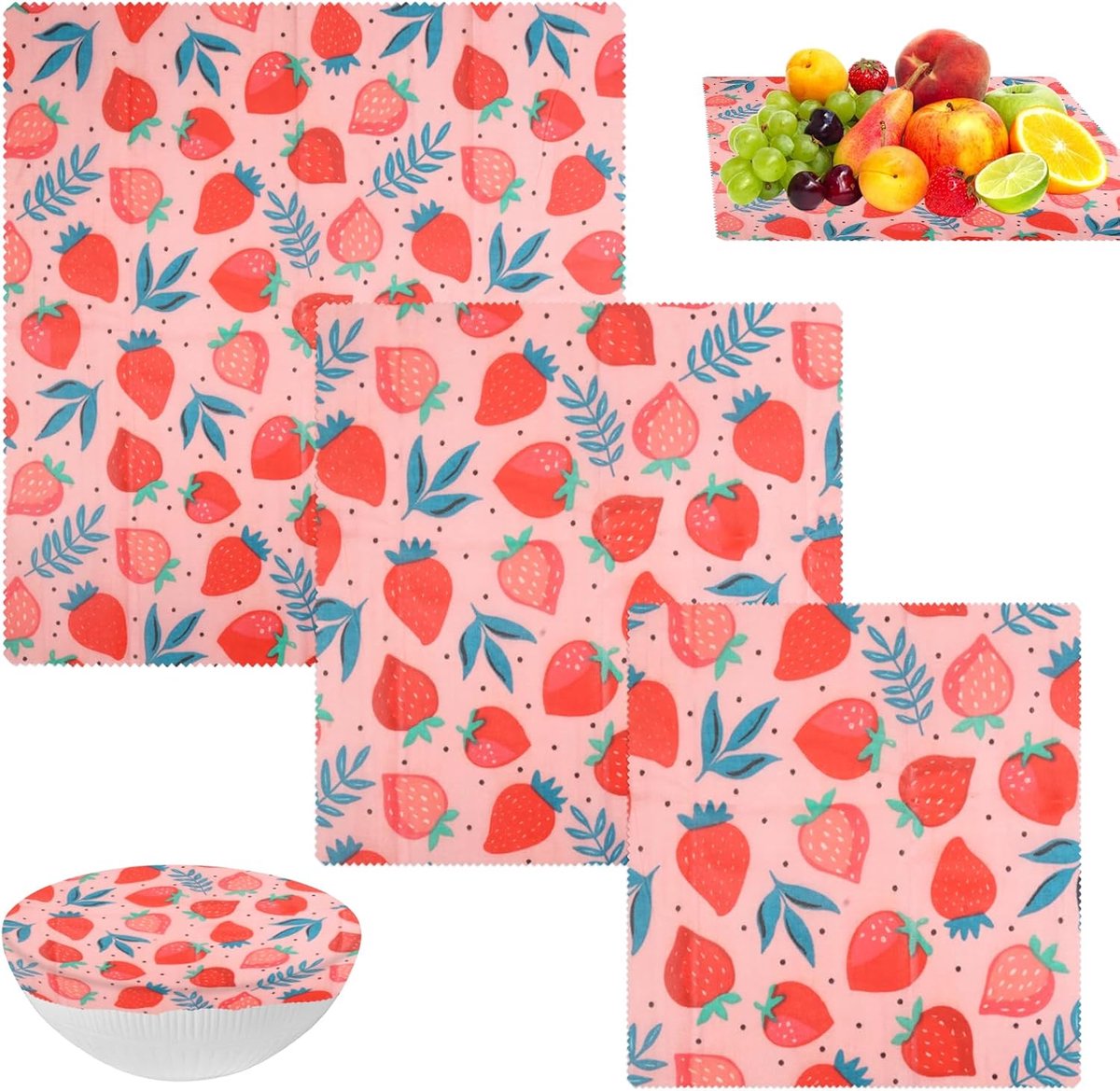 3 Stuks Herbruikbare Bijenwas Wraps Set, S/M/L 3 Maten Wasbaar | Bijenwasdoekenset Duurzaam Milieuvriendelijk Bijenwasdoeken van Natuurlijk Bijenwas Levensmiddelen voor Sandwiches, Groenten