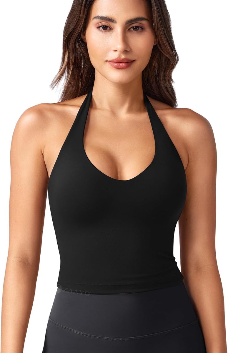 Halterhals tanktop dames diepe V-hals sport top dames sexy crop top | Gewatteerd, rugvrij, uitgaan, workout, mouwloos, zomerbovenstuk, bh-top, gymtop