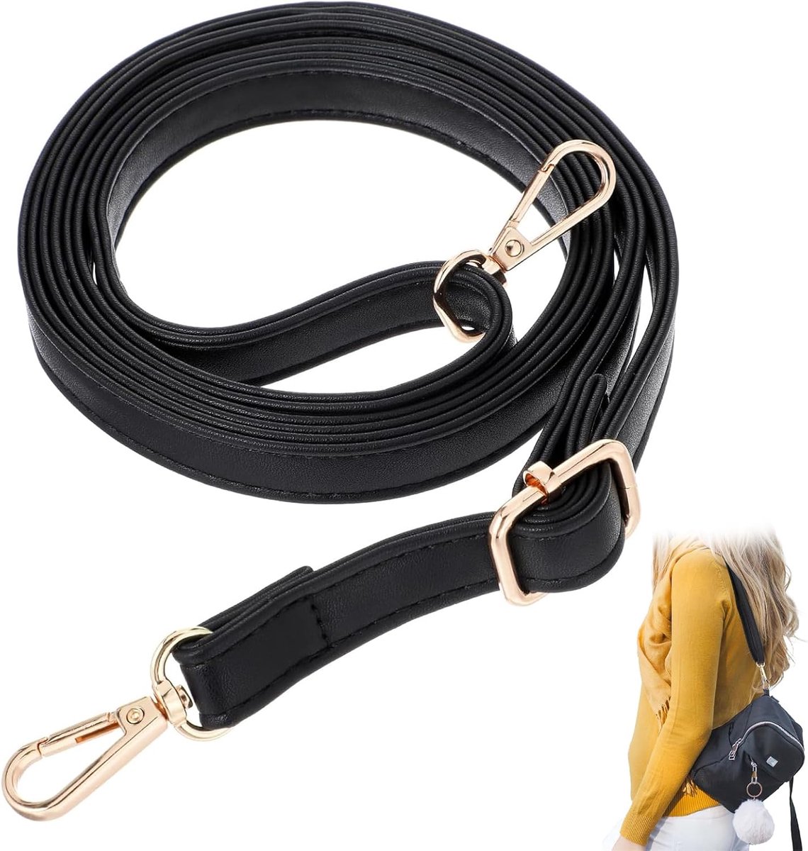 tasriem zwart, 75-135 cm / 29,53-53,15 inch, 1,5 cm breed, kunstleren