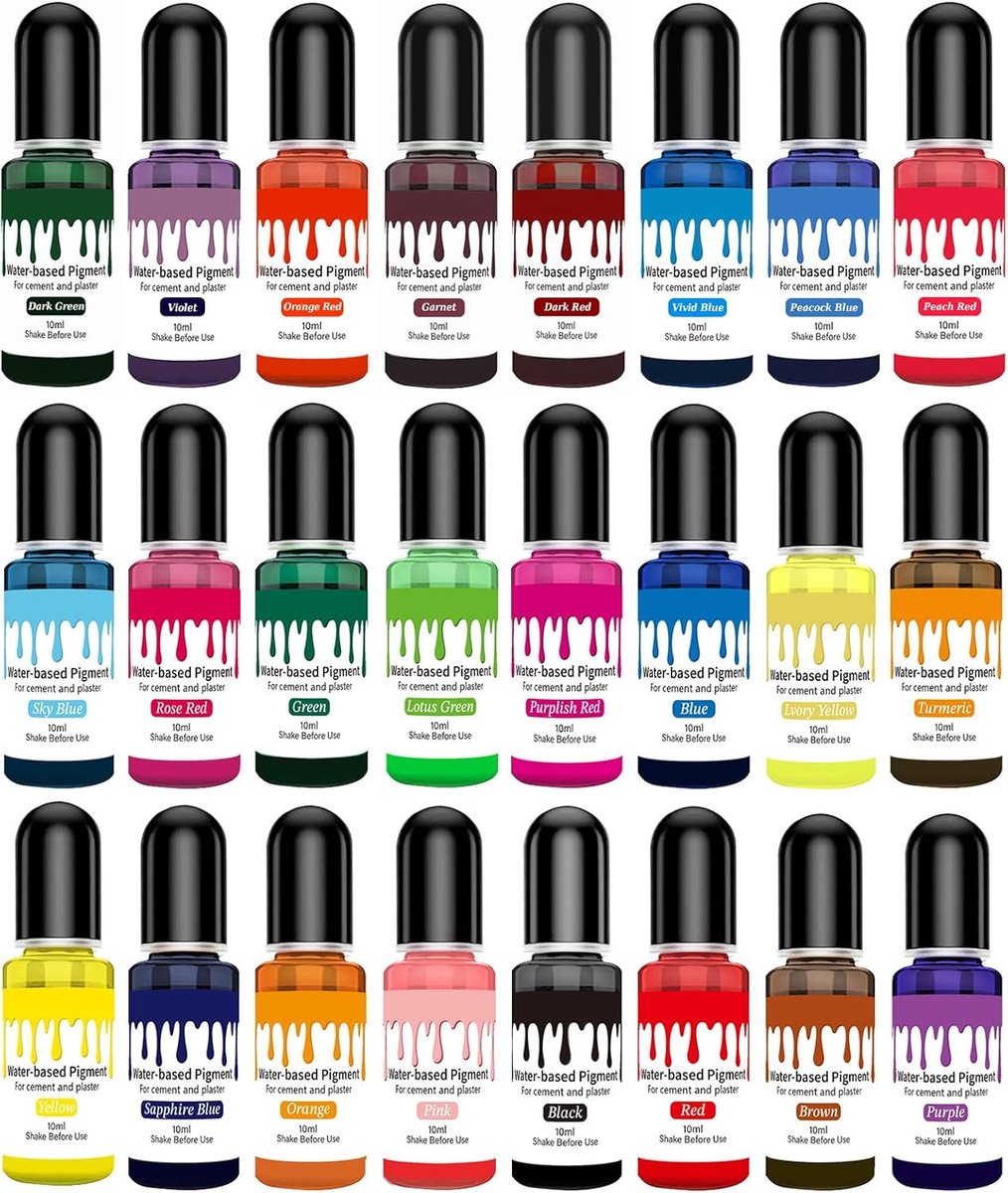 Kleur voor gietpoeder, 24 kleuren kleurpigmenten voor gietpoeder, 10 ml, gietpoederverf, sterk geconcentreerd pigment op waterbasis voor gietpoeder, gips voor gieten, betonverf, epoxyhars