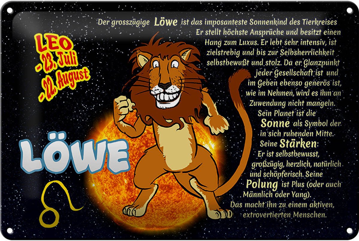 Blechschild Sternzeichen 30x20cm Löwe Planet Sonne