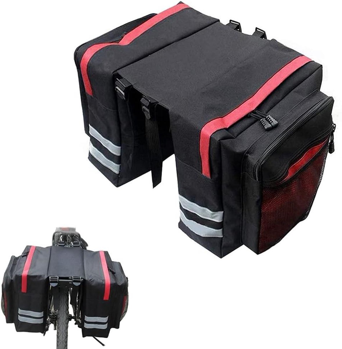 Fietstas Dubbele Tas - Bagagedragertas Waterdicht - Fietsen Boodschappen - Scheurvast PVC Binnenkant - 30 Liter - Rood