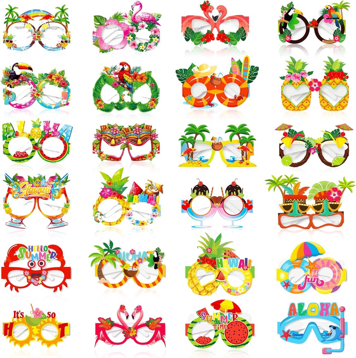 Brillen, papieren bril voor Hawaii-feesten, grappige fotobril voor tropische Hawaiiaanse feesten, geschikt voor Hawaii-party, voor kinderen en volwassenen