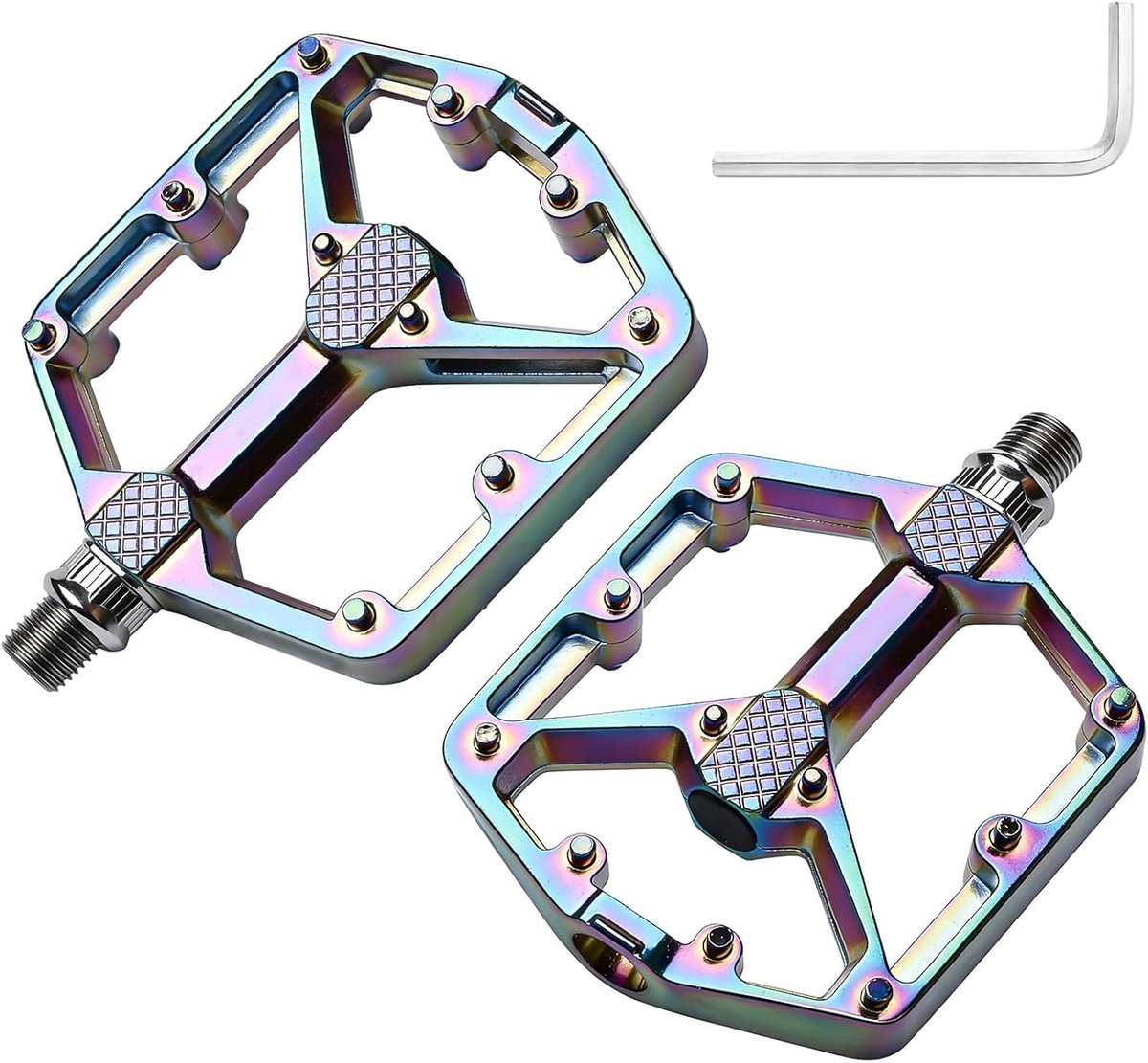 Pedalen voor fiets, 100 × 125 × 25 mm, MTB-pedalen, antislip, fietspedalen, opvouwbaar, voor mountainbike en racefiets, antislipfunctie, aluminiumlegering, regenboog