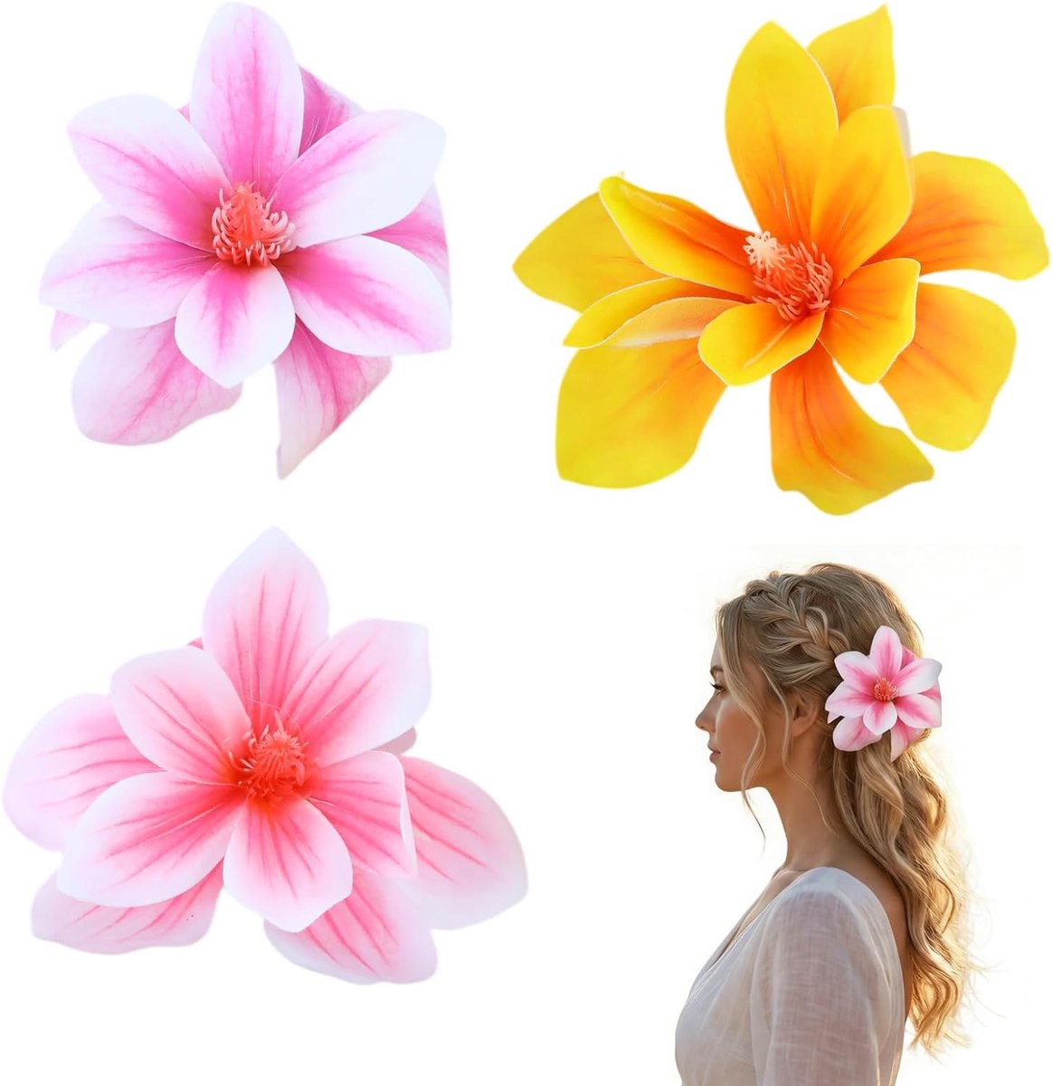 Haarspelden bloemen, 3 stuks orchideeën, haarklemmen, kunstmagnolia, haaraccessoires, hoofdtooi voor dames, meisjes, zomer, strand, party, bruiloft, zwembad, vakantie