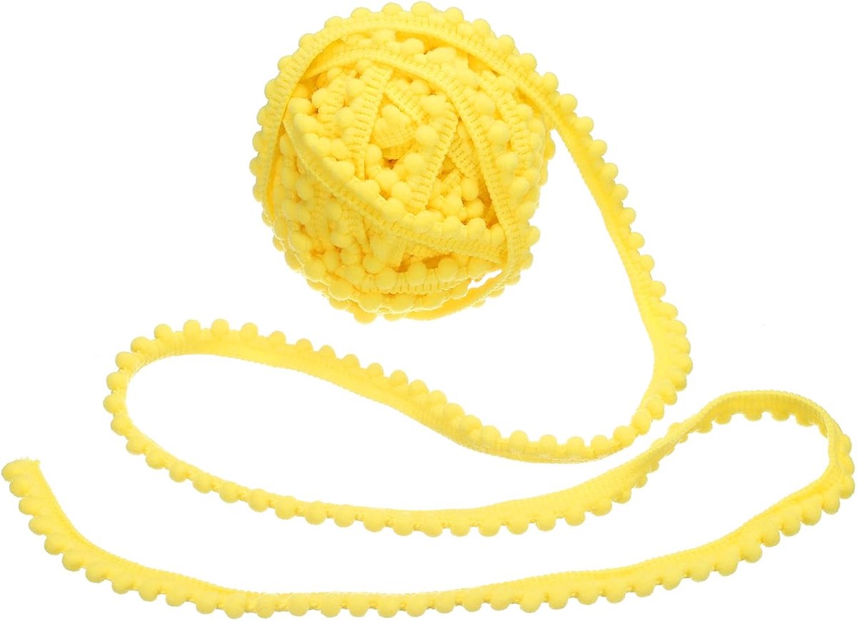 10 yards Pomponband met franjes, 0,4 inch breed, lichtgeel gestippelde franjes, stoffen band om te naaien voor doe-het-zelf wooncultuur, gordijnen, kussens, kleding, 5 mm