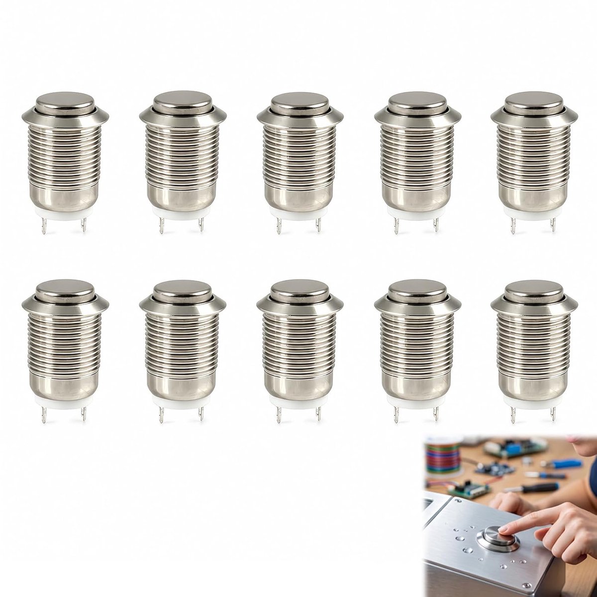 10 stuks drukknop, waterdicht, 12 mm, van roestvrij staal, momentane metalen drukknop, drukknop, hoge kop, 2 A, 12 V, voor elektronische toepassingen (hoge kop)
