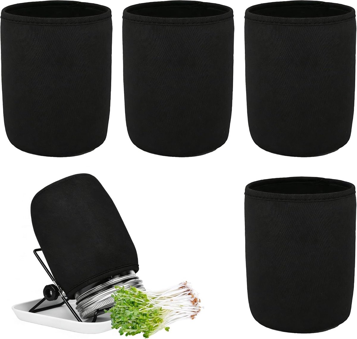 4 stuks gekiemde glazen, resistent, licht, verduistering, glas, kieming, teelt, glas, conserveermiddel met schaduwrijke zaden, beschermhoezen voor pot, 1000 ml (zwart)