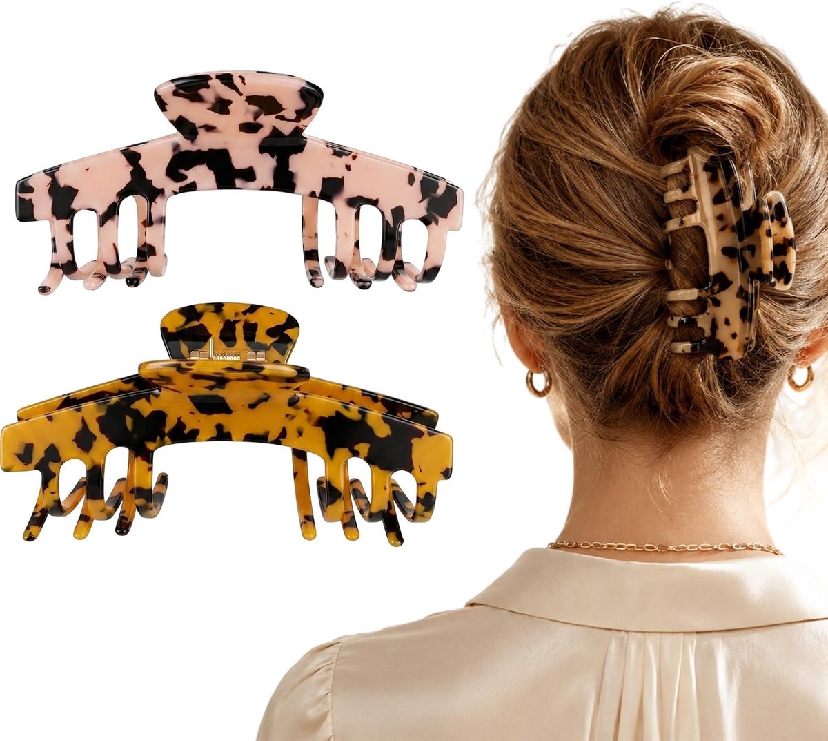 2 Stk Grote Haarclips voor Petten, Baseball Haarspelden voor Dames, Acetaat Schildpad Uiterlijk Antislip Sterke Haarclips, Geschikt voor Lang Dik Dun Haar Styling, Haaraccessoires Cadeaus