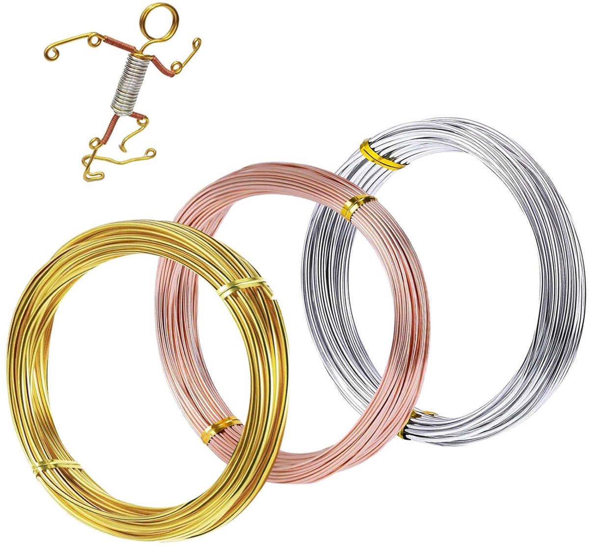 Draad sieraden kralen draad flexibele aluminium draad aanslag bestendig voor doe-het-zelf sieraden ambachtelijke maken (12 gauge/2 mm dik, zilver, goud en rose goud)