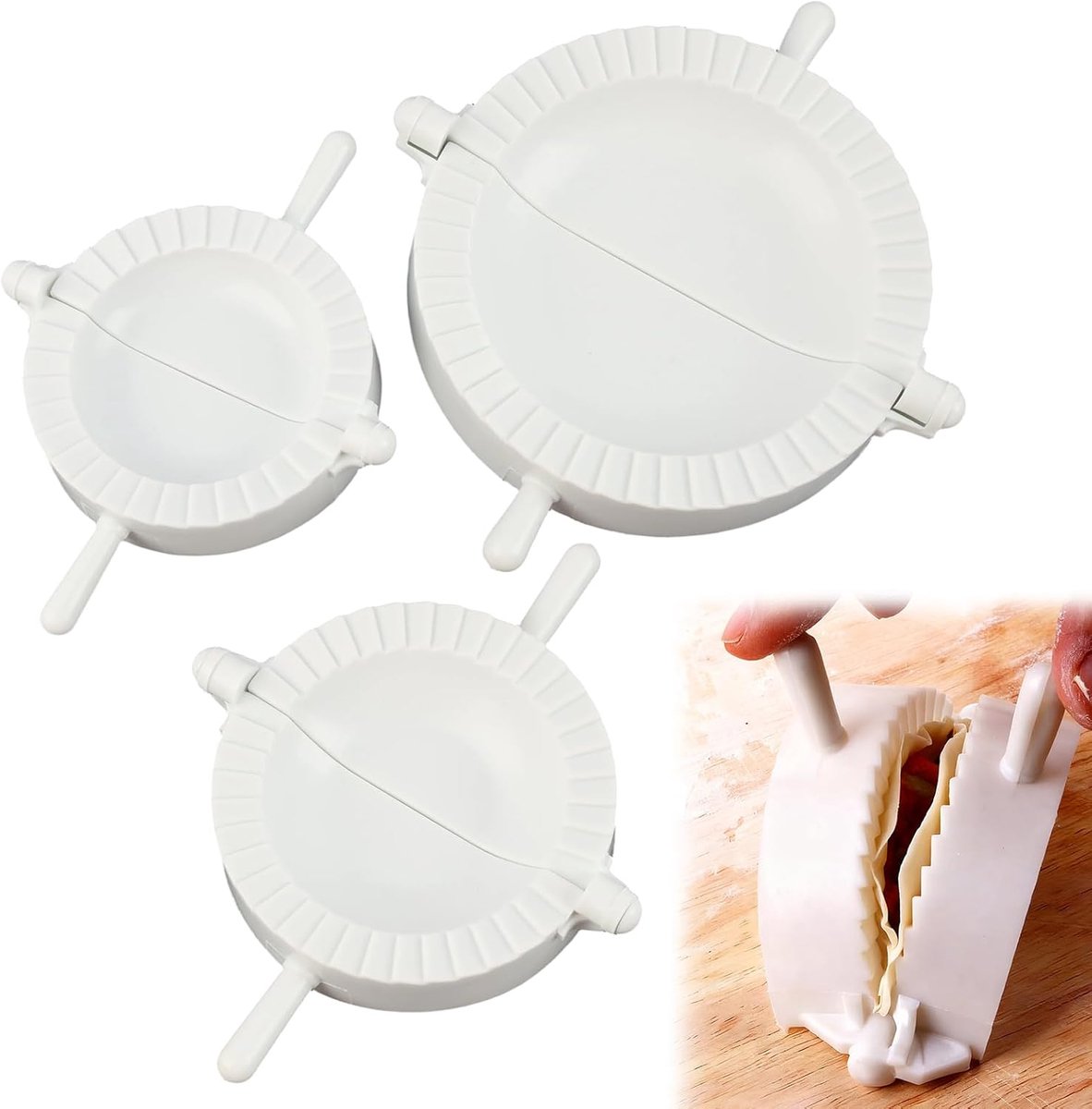 Set van 3 vormen van voedselveilig PP voor perfecte deegzakken, ideaal voor dumplings, empanadas, mini-calzoni en desserts, gemakkelijk te bedienen en vaatwasmachinebestendig, crimpit wrap maker