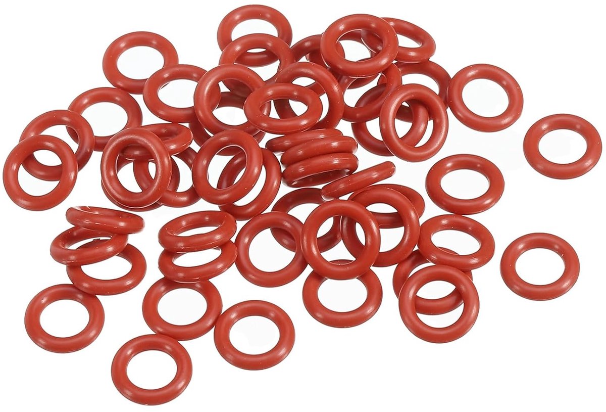 O-ring siliconen 10 mm OD x 6 mm ID x 2 mm breedte, 5 stuks vervangende afdichtingen metrische afdichting VMQ vervanging voor reparatie hydraulische compressorventiel, rood