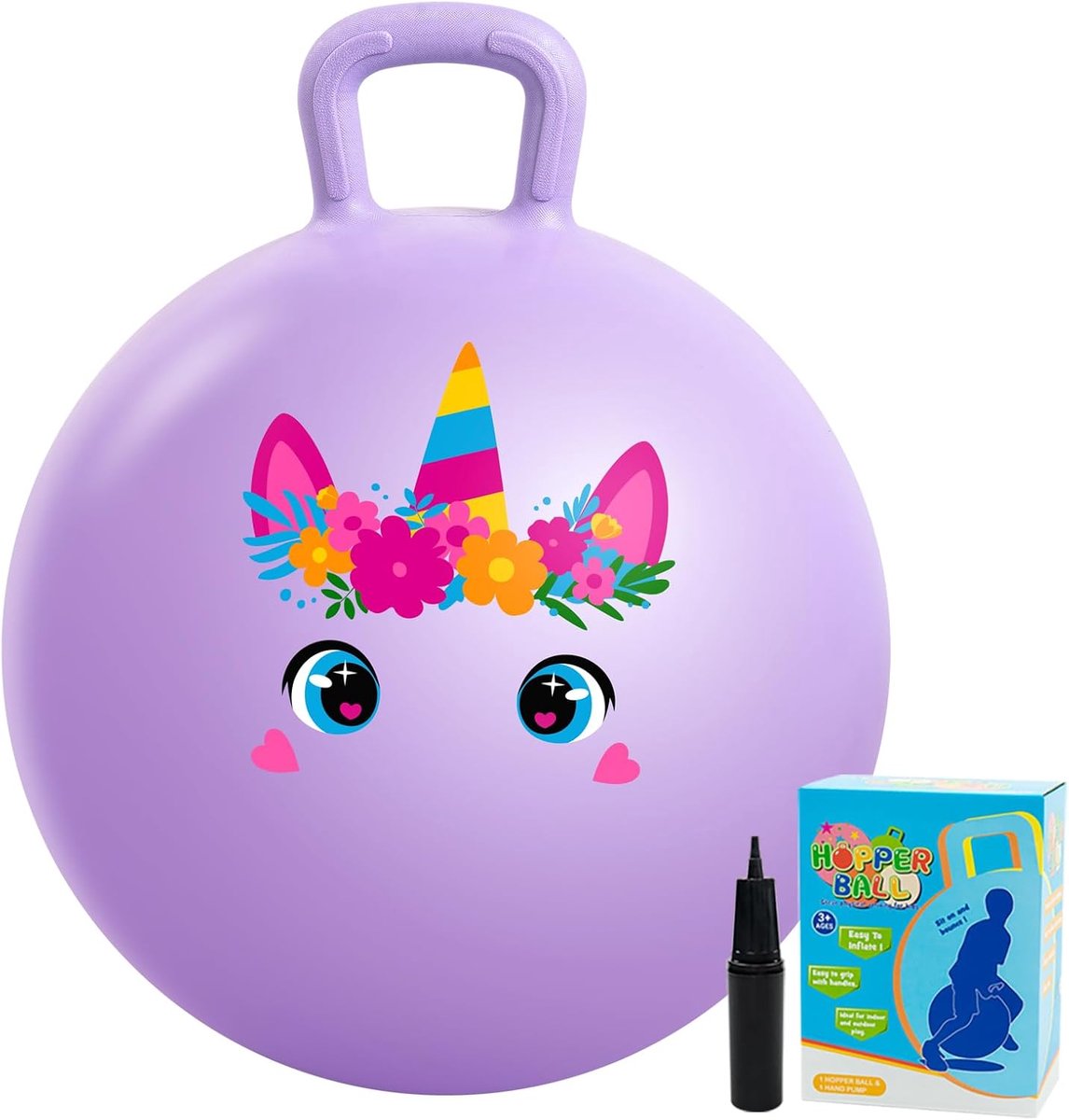 Kids Space Hopper Ball, schattige springbal voor kinderen 3 4 5 6 7, 18 Inches/45 CM Hopper Bouncy Ball met pomp, Perfect Hoppity Hop Ball Toy Gift om kinderen leuk actief te houden.