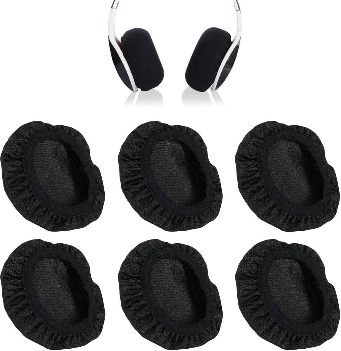 6 stuks Hoofdtelefoonhoezen Zwart, Rekbaar, Wasbaar, Ademende en Zachte Polyester Bescherming voor Oorkussens van 6 tot 7,5 cm
