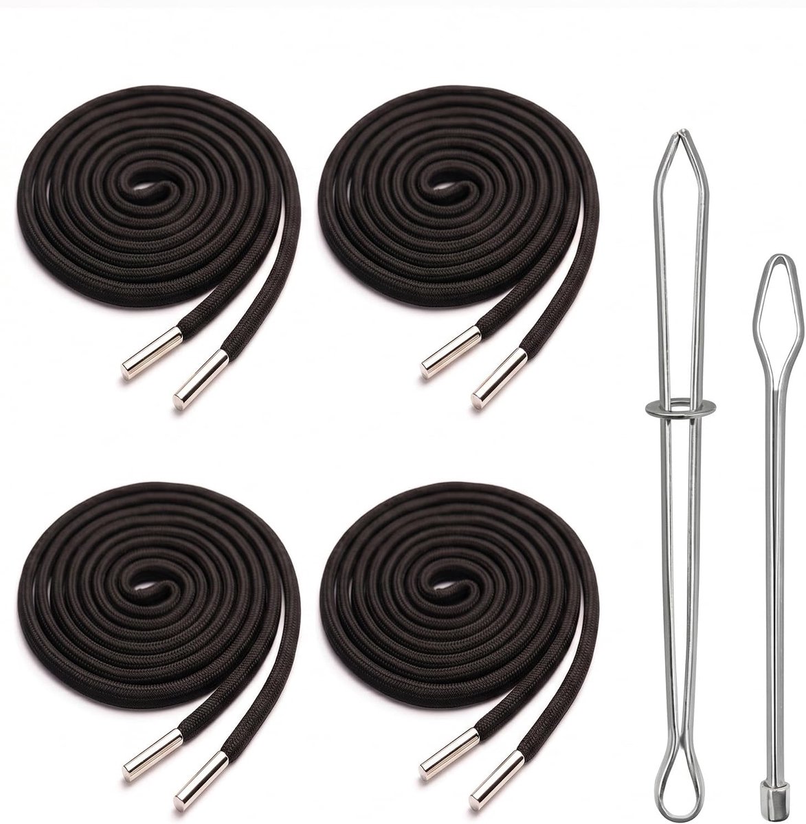 4 stuks sweatkoorden met capuchon, koord voor joggingbroek en hoodie, trekkoord met metalen uiteinden en naald, 4 x 140 cm, zwart
