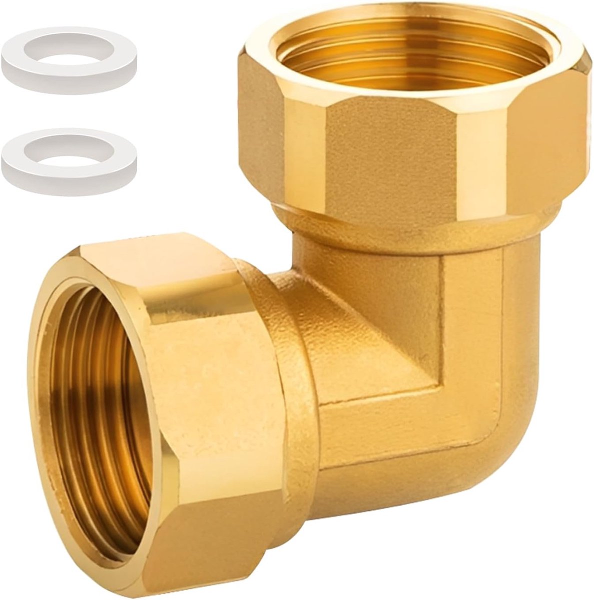 1 stuk messing beweegbare schroefverbinding, 1 inch messing hoek 90°, 2,5 cm IG schroefverbinding, DN25 90 graden hoekschroefverbinding voor waterinstallaties en centrale verwarmingssystemen