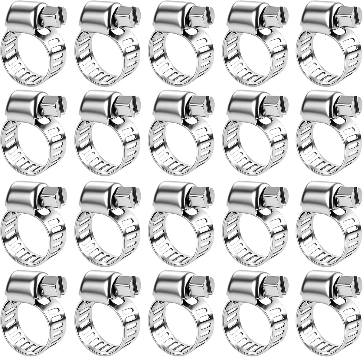 20 stuks slangklemmen van roestvrij staal 304, slangklemmen, 6-12 mm, slangklemmen, set voor slangen, brandstofleidingen, zwembad en huishouden, robuuste schroefklemmen voor het bevestigen van buizen