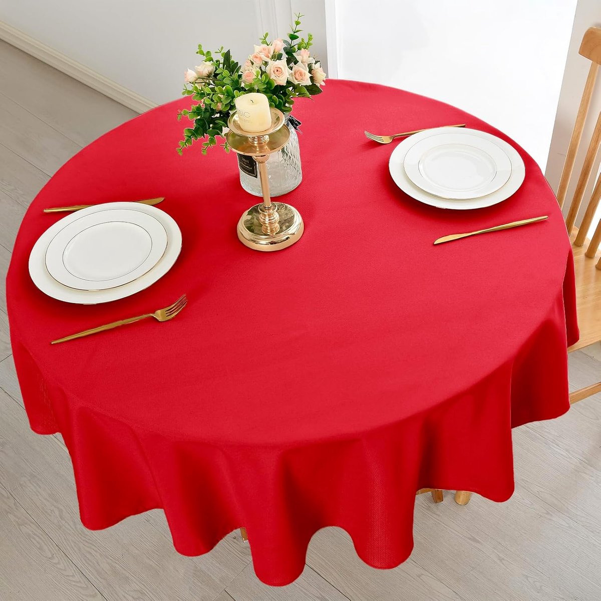 Rood tafelkleed, rond, 120 cm, vlekbescherming, afwasbaar, waterdicht, voor eetkamer, tuin, feest, bruiloften of thuis