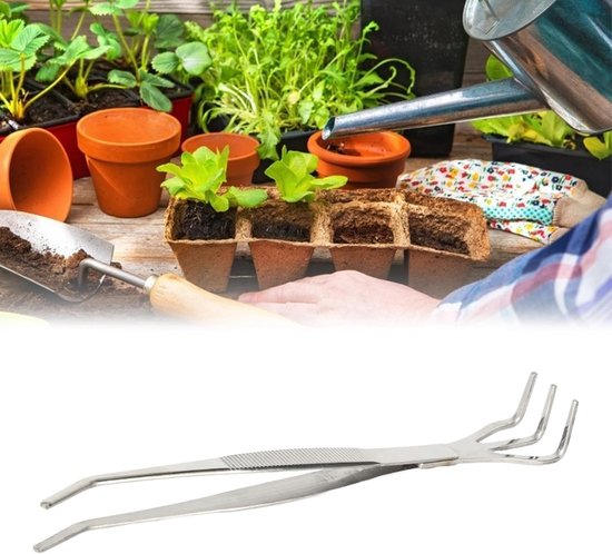 2-in-1 bonsai tuingereedschap, 21cm/8,3 inch wortelhark pincet roestvrij staal wortelhark losmaken grond gereedschap met ergonomische handgreep voor tuinplanten — afbeelding 3