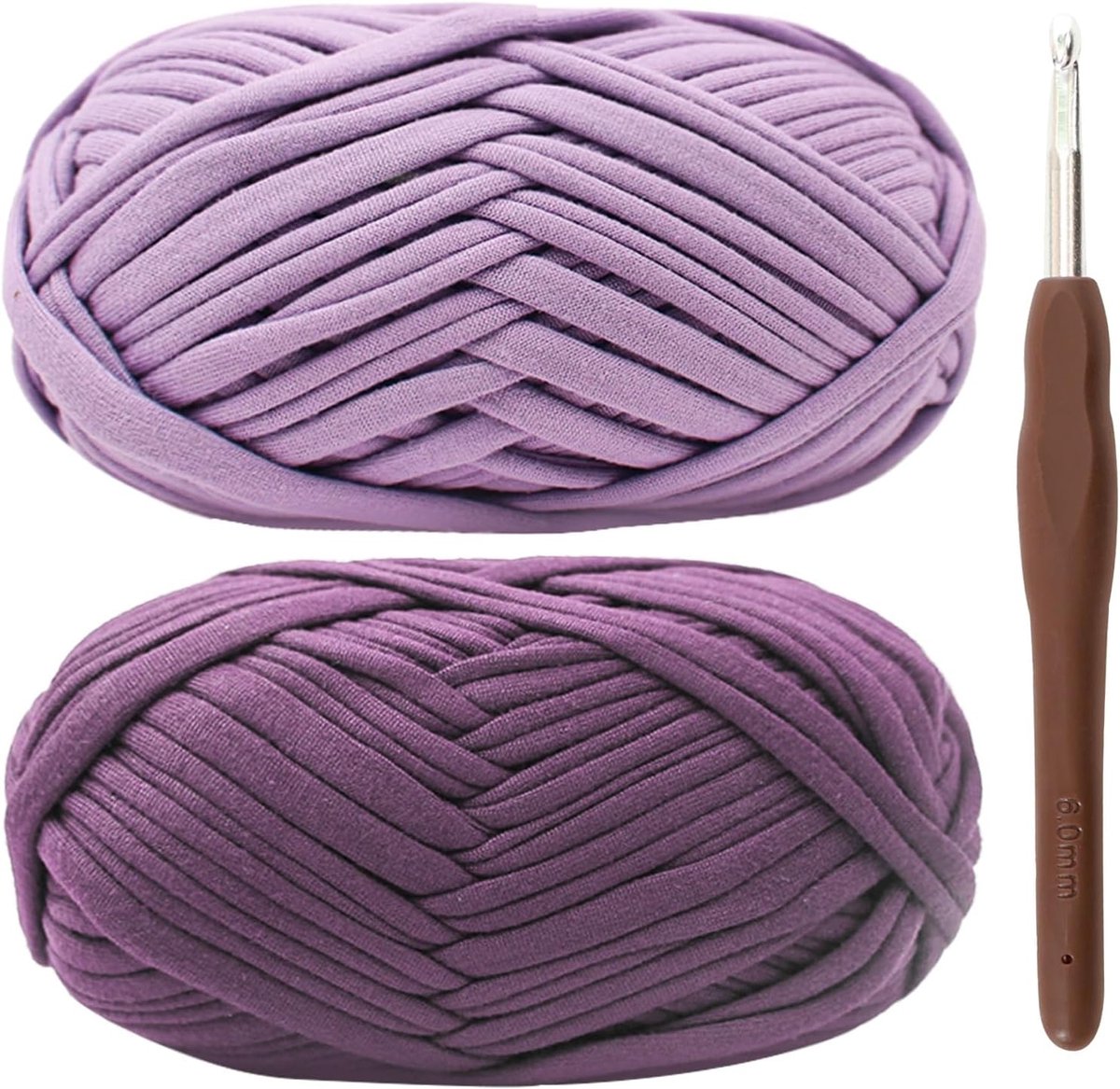 T-shirtgaren om te haken, grof haakgaren van 2 x 100 g met haak van 6 mm, perfect voor haakprojecten - beginner, vriendelijke elastische stof voor doe-het-zelf ambachten