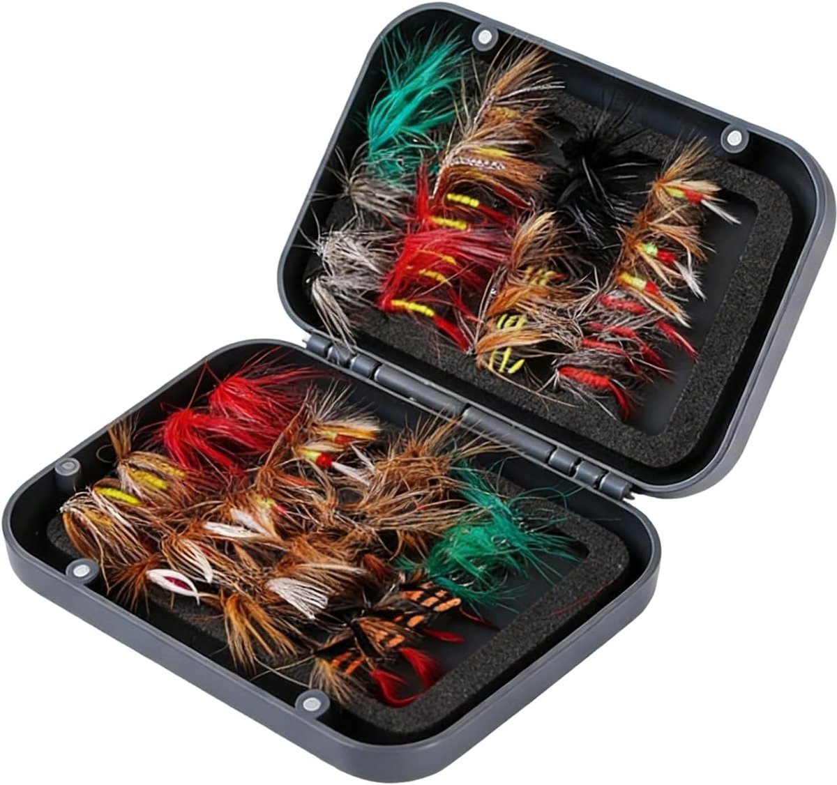 64 poppers en kunstmatige vliegen voor forel en achigan, complete set met opbergdoos, ideaal voor forel en visartikelen
