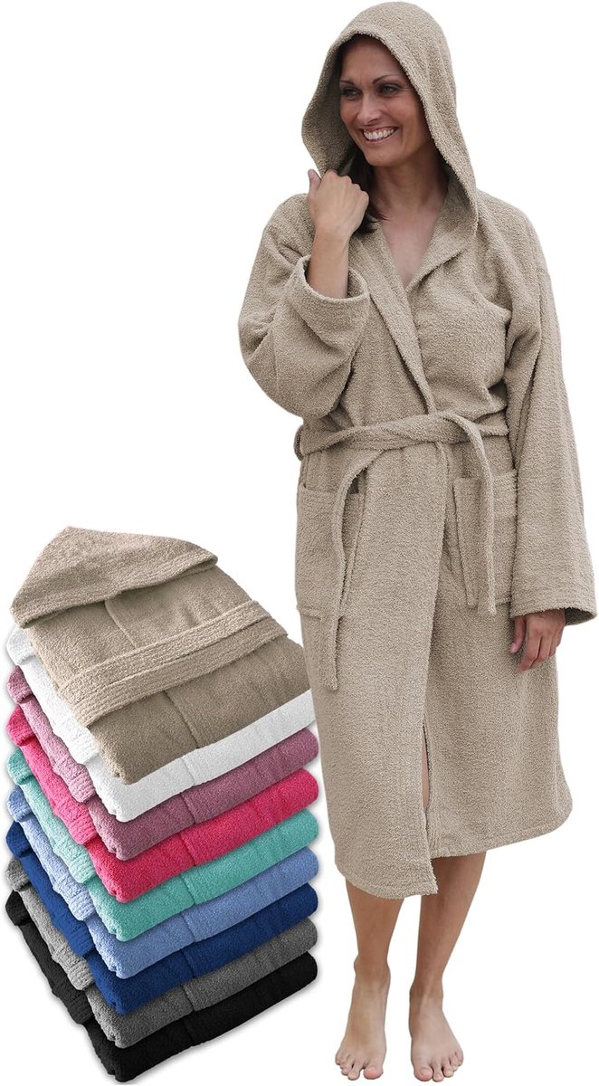 Badjas met capuchon voor heren, 100% katoen - Unisex badjas van badstof 450 g/m², met ceintuur en zakken, ideaal voor na het douchen, baden of zwemmen — afbeelding 3